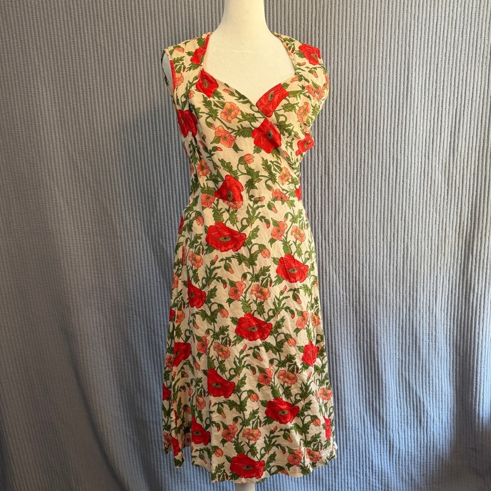 Odille Anthropologie Poppy Floral Midi Wrap Dress 8 Red Cream Boho Summer
